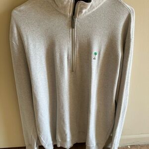 Men's Light Gray Half-Zip Sweater with Palm Tree Accent